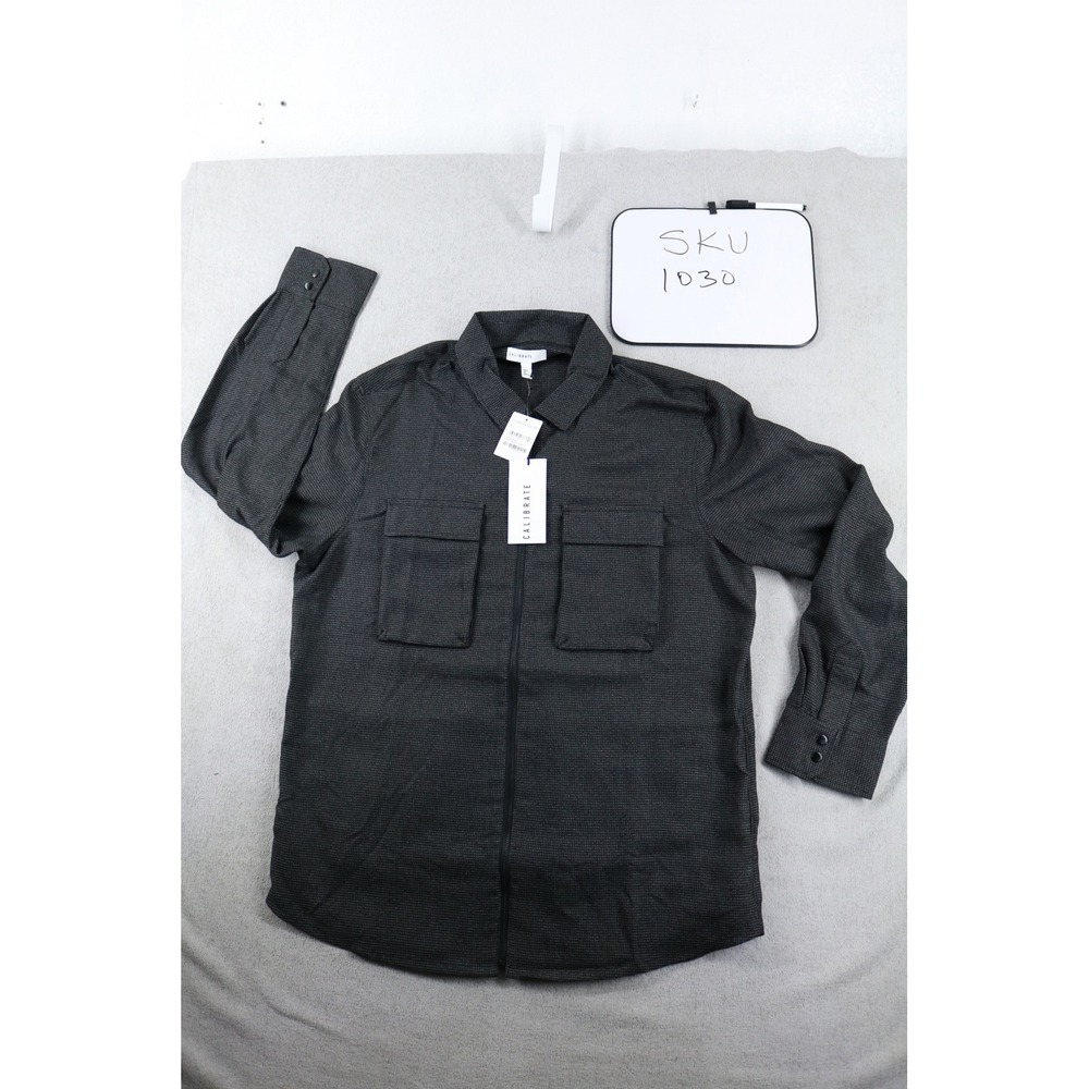 Calibrate Shirt Mens Large Gray CB390898MN Long Sleeve Micro Check Two Pocket